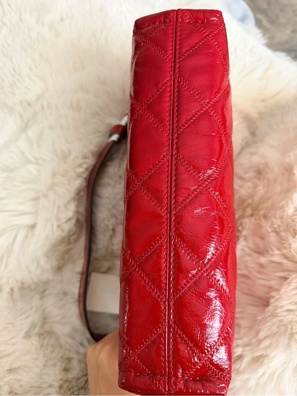 Tory Burch Red Quilted Patent Leather Crossbody Bag with Gold Hardware